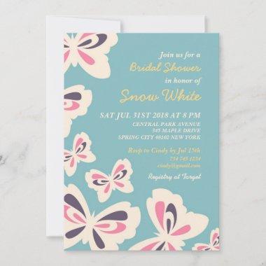 Blue Butterfly Bridal Shower Wedding Invitations