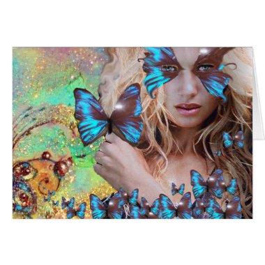 BLUE BUTTERFLY IN TEAL GREEN GOLD SPARKLES