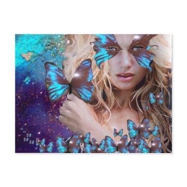 BLUE BUTTERFLY IN TEAL GREEN GOLD SPARKLES POST