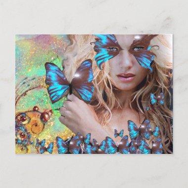 BLUE BUTTERFLY IN TEAL GREEN GOLD SPARKLES POSTInvitations