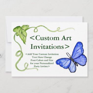 Blue Butterfly Personalized Art Invitations
