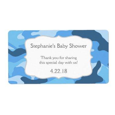 Blue Camouflage Camo Water Bottle Favor Label