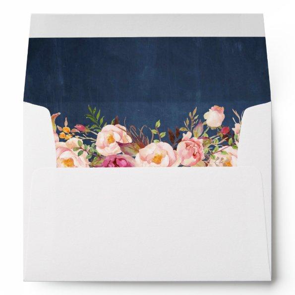 Blue Chalkboard Vintage Pink Floral Invitations Envelope