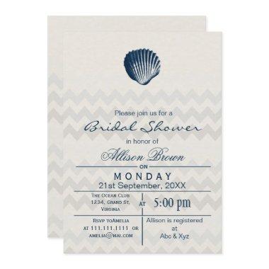 Blue Chevron Seashell Beach  Invites