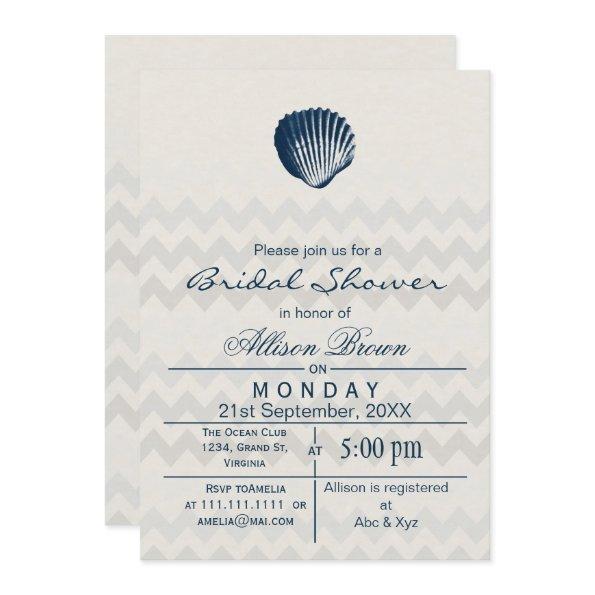 Blue Chevron Seashell Beach  Invites
