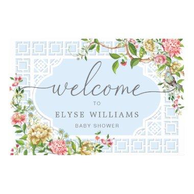 Blue Chinoiserie Floral Baby Shower Welcome Sign