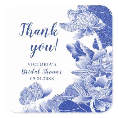 Blue Chinoiserie Floral Bridal Shower Thank You Square Sticker