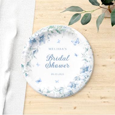 Blue Chinoiserie Floral Watercolor Bridal Shower Paper Plates