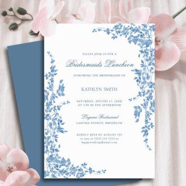 Blue Classic Vintage Floral Bridesmaids Luncheon Invitations