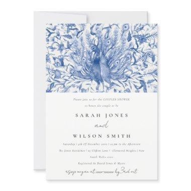 Blue Classy Watercolor Peacock Couples Shower Invitations