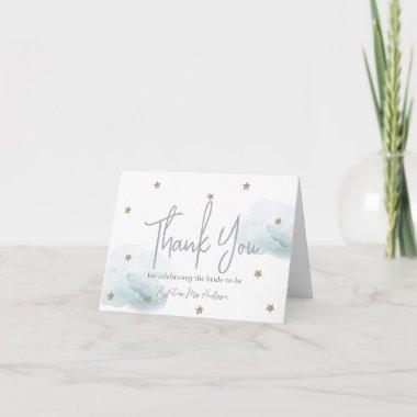 Blue Clouds & Gold Stars Watercolor Bridal Shower Thank You Invitations
