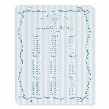 Blue Coquette Bow Pastel Striped Seating Chart Foam Board