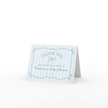 Blue Coquette Bow Pastel Striped Thank You