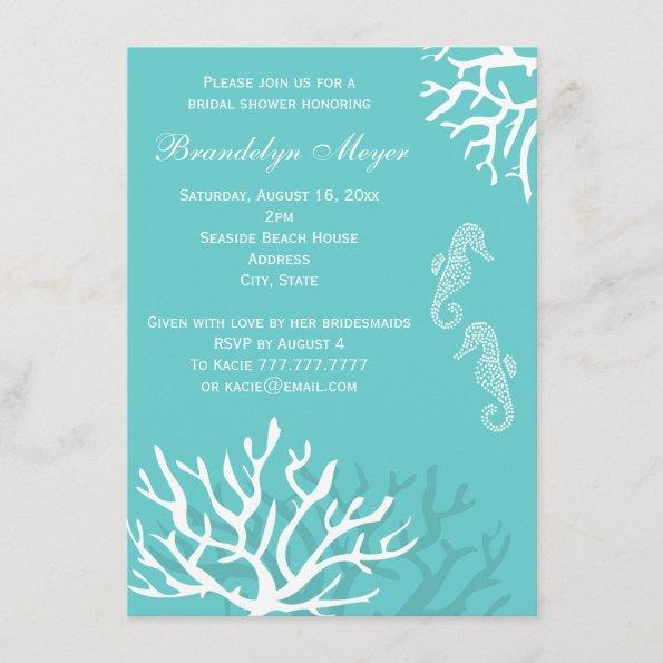 Blue Coral Reef Seahorse Bridal Shower Invitations