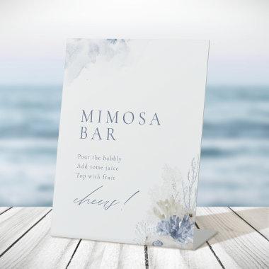 Blue Coral & Seashells Beach Bridal Shower Mimosa Pedestal Sign