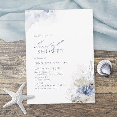 Blue coral & seashells beach themed Bridal Shower Invitations