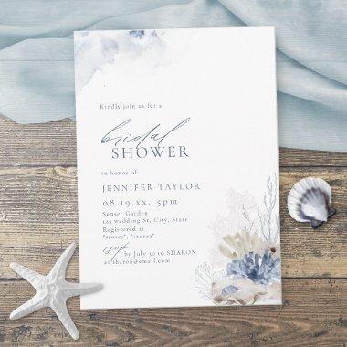 Blue coral & seashells beach themed