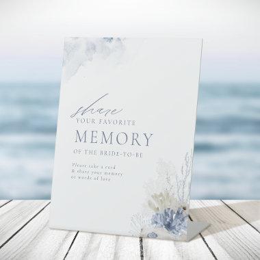 Blue Coral Seashells share a memory bridal shower Pedestal Sign