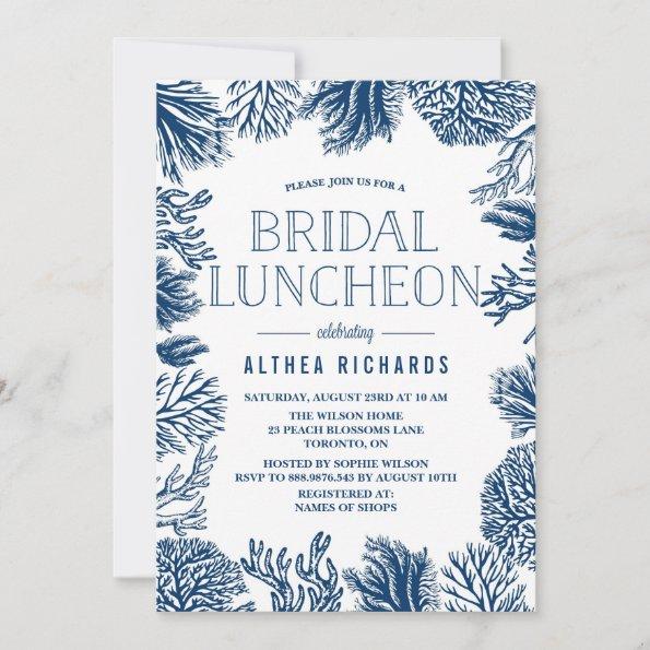 Blue Corals Frame Summer Bridal Luncheon Invitations
