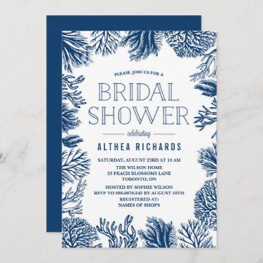 Blue Corals Frame Summer Bridal Shower Invitations