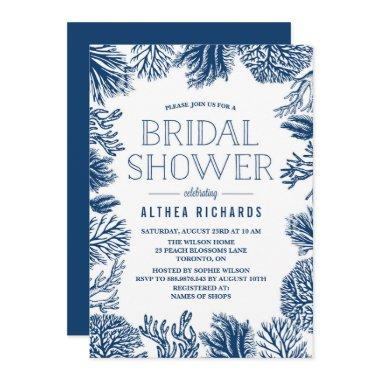 Blue Corals Frame Summer Bridal Shower Invitations