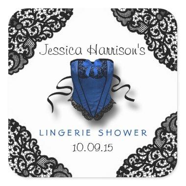Blue Corset & Black Lace Lingerie Shower Stickers