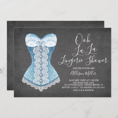 Blue Corset Lingerie Bridal Shower Invitations