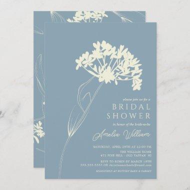 Blue & Cream Modern Floral Bridal Shower Invitations