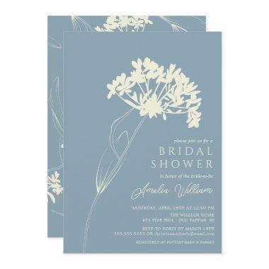 Blue & Cream Modern Floral Bridal Shower Invitations