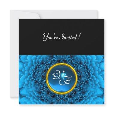 BLUE DAHLIA, SAPPHIRE ,bright black yellow Invitations