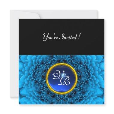 BLUE DAHLIA, SAPPHIRE ,bright black yellow Invitations