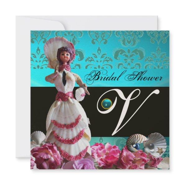 BLUE DAMASK BEACH WEDDING -  MONOGRAM