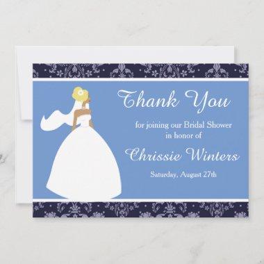 Blue Damask Bridal Shower Thank You Invitations