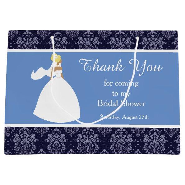 Blue Damask  Thank You Large Gift Bag