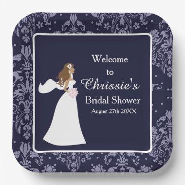 Blue Damask Bride  Paper Plates