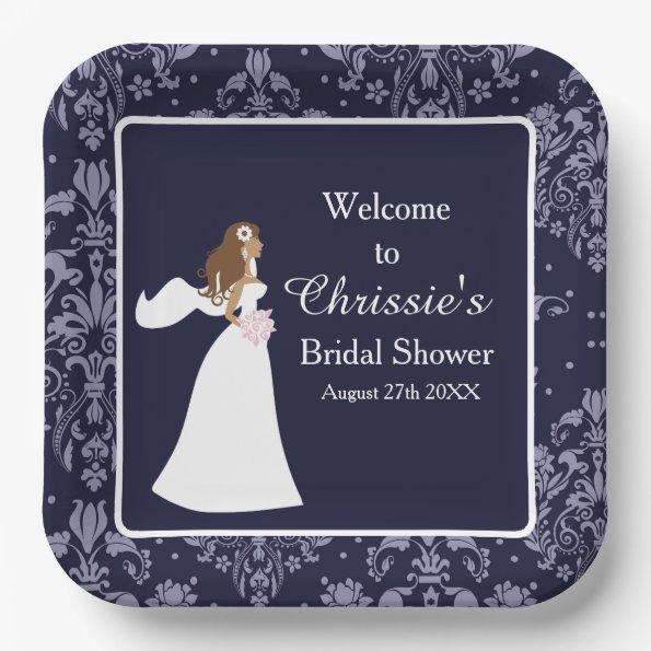 Blue Damask Bride  Paper Plates