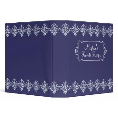 Blue Damask Recipe Book Binder