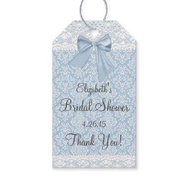 Blue Damask White Lace Bridal Shower Guest Favor Gift Tags