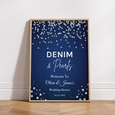 Blue Denim Diamonds Pearls Couple's Shower Welcome Poster