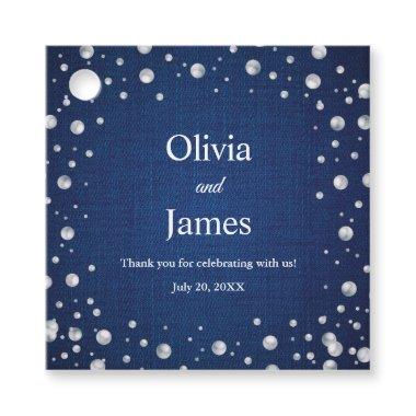 Blue Denim Diamonds Pearls Wedding Couple's Shower Favor Tags