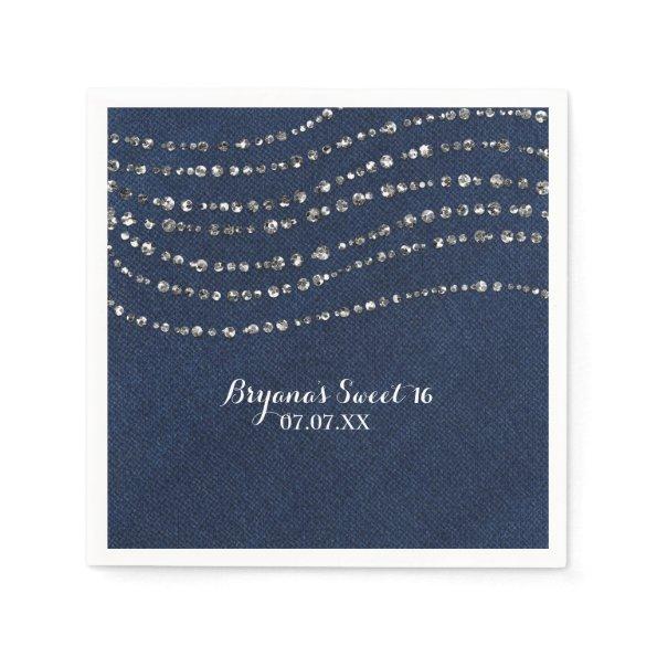 Blue Denim & Diamonds Sparkle Bling Birthday Party Paper Napkins