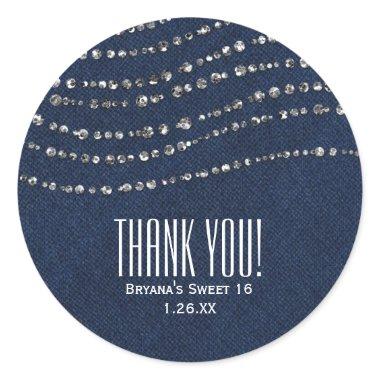 Blue Denim & Diamonds Sparkle Bling Party Favor Classic Round Sticker