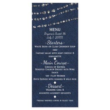 Blue Denim & Diamonds Sparkle Bling Party Menu