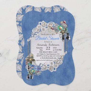 Blue Denim, lace - Costume Jewelry Invitations