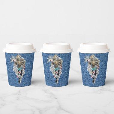 Blue Denim, lace, Costume Jewelry & Kittens Paper Cups
