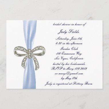 Blue Diamond Bow Bridal Shower Invitations