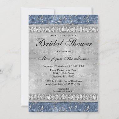 Blue Diamonds Bridal Shower Invitations Silver