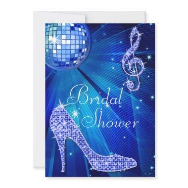 Blue Disco Ball and Sparkle Heels Bridal Shower Invitations