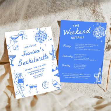 Blue Disco Cocktail Bachelorette Weekend Party Invitations