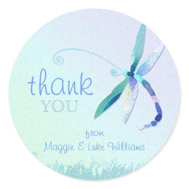 Blue Dragonfly Meadow Wedding Thank You Classic Round Sticker